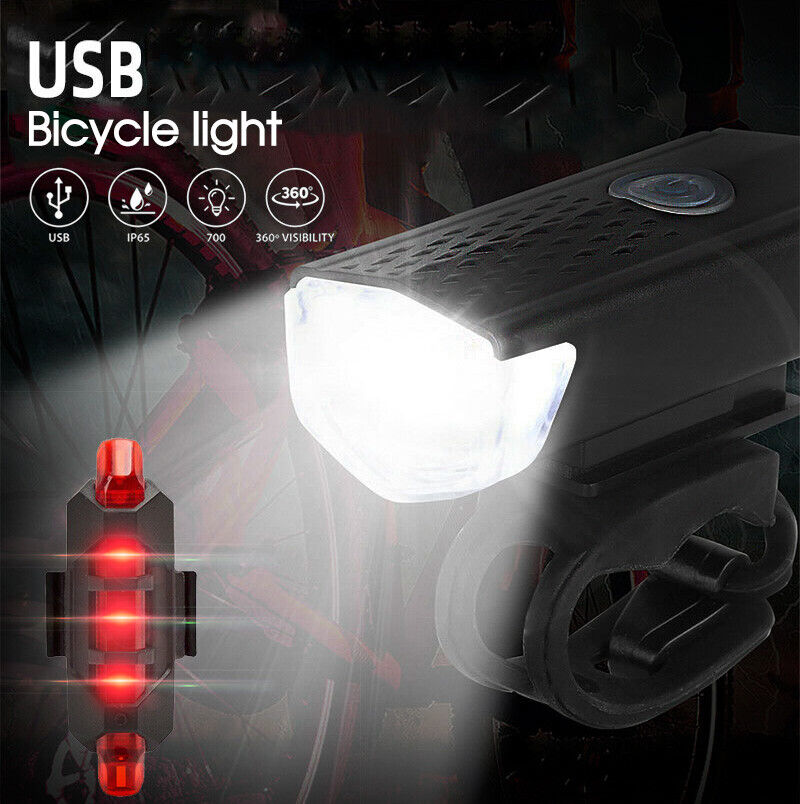 Bike Front Rear Light USB Rechargable Lamp Flashlight Bicycle LED AU