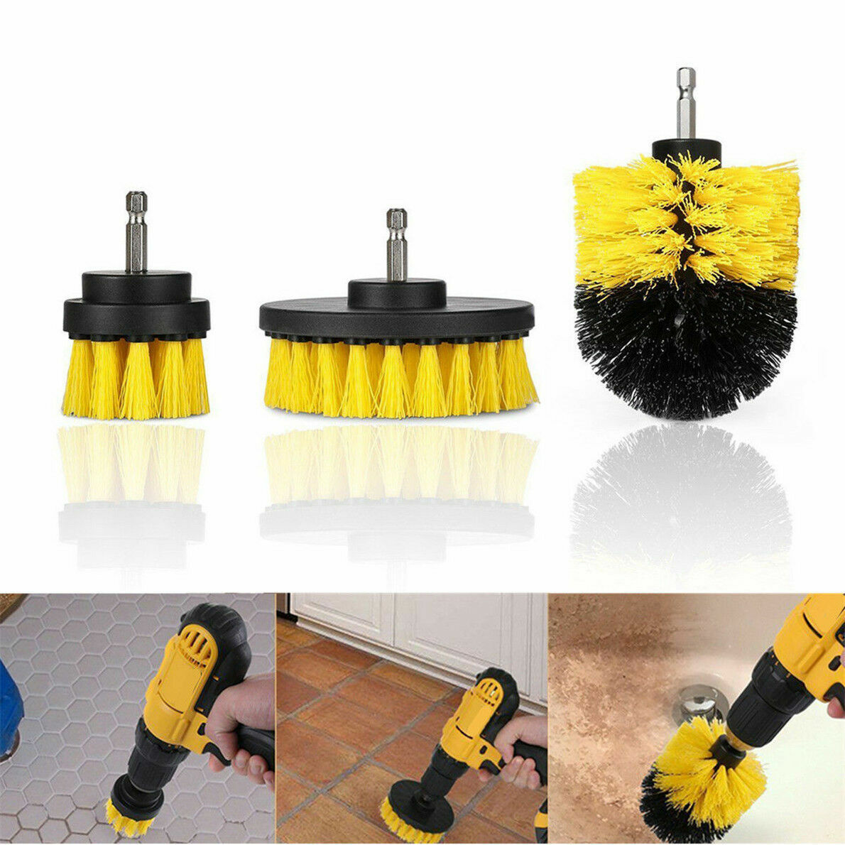 AU Grout Power Scrubber Cleaning Drill Brush Tub Cleaner Combo Tool Kit Yellow