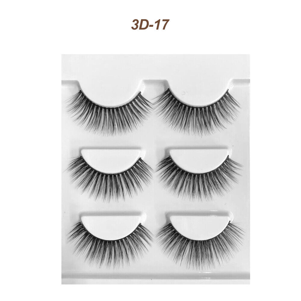 Eyelashes 3 Pairs Mink Natural Long Thick Makeup Cross False Eye Lashes AU Stock