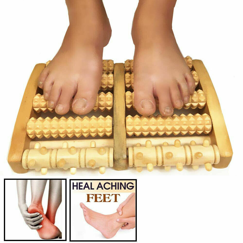 LARGE Wooden Foot Pain Massager 5 Roller Care Reflexology Relax Stress Relief Ne