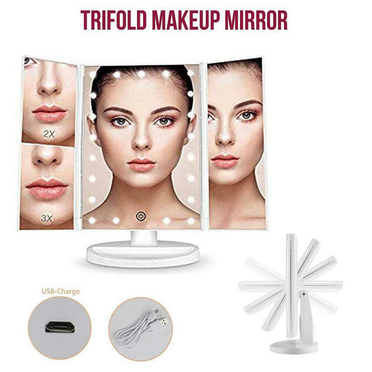 Makeup Mirror With Light Touch Screen Dimmable Lights up Vanity Cosmetic Trifold