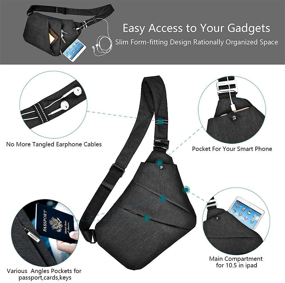 Mens Sling Chest Shoulder Bag Anti Theft Pocket Portable Waterproof Travel Pack