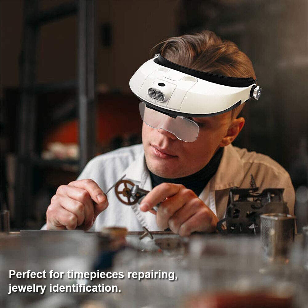 Jewelry Headband Magnifier 2 LED Lamp Head Mounted Magnifying Glass Loupe Light