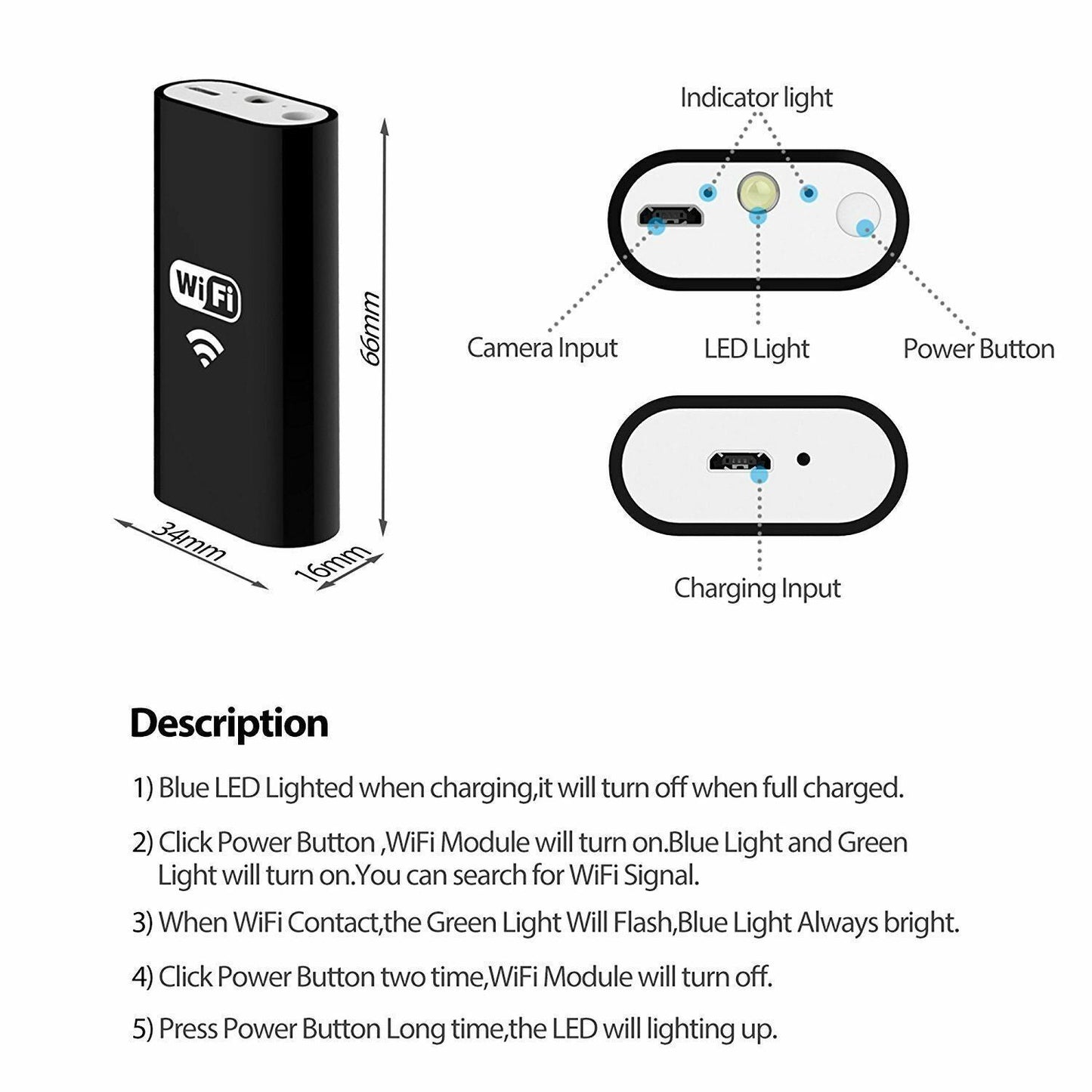 WIFI Endoscope 2MP 8mm Borescope Inspection Camera for Mobile Phone 1/2/3.5/5M