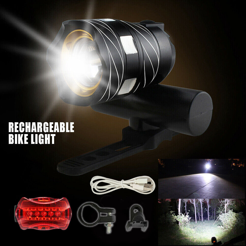 Bike Front Rear Light 15000LM USB Rechargable Lamp Flashlight Bicycle LED KC