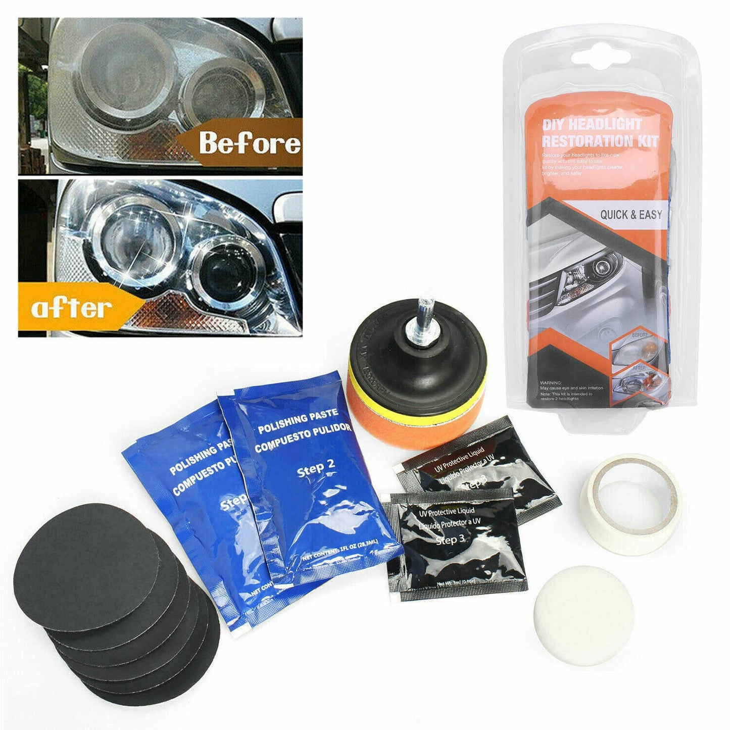 Pro Car Lens Headlight Restoration Kit Polishing Sanding Cleaner Repair Tool AU