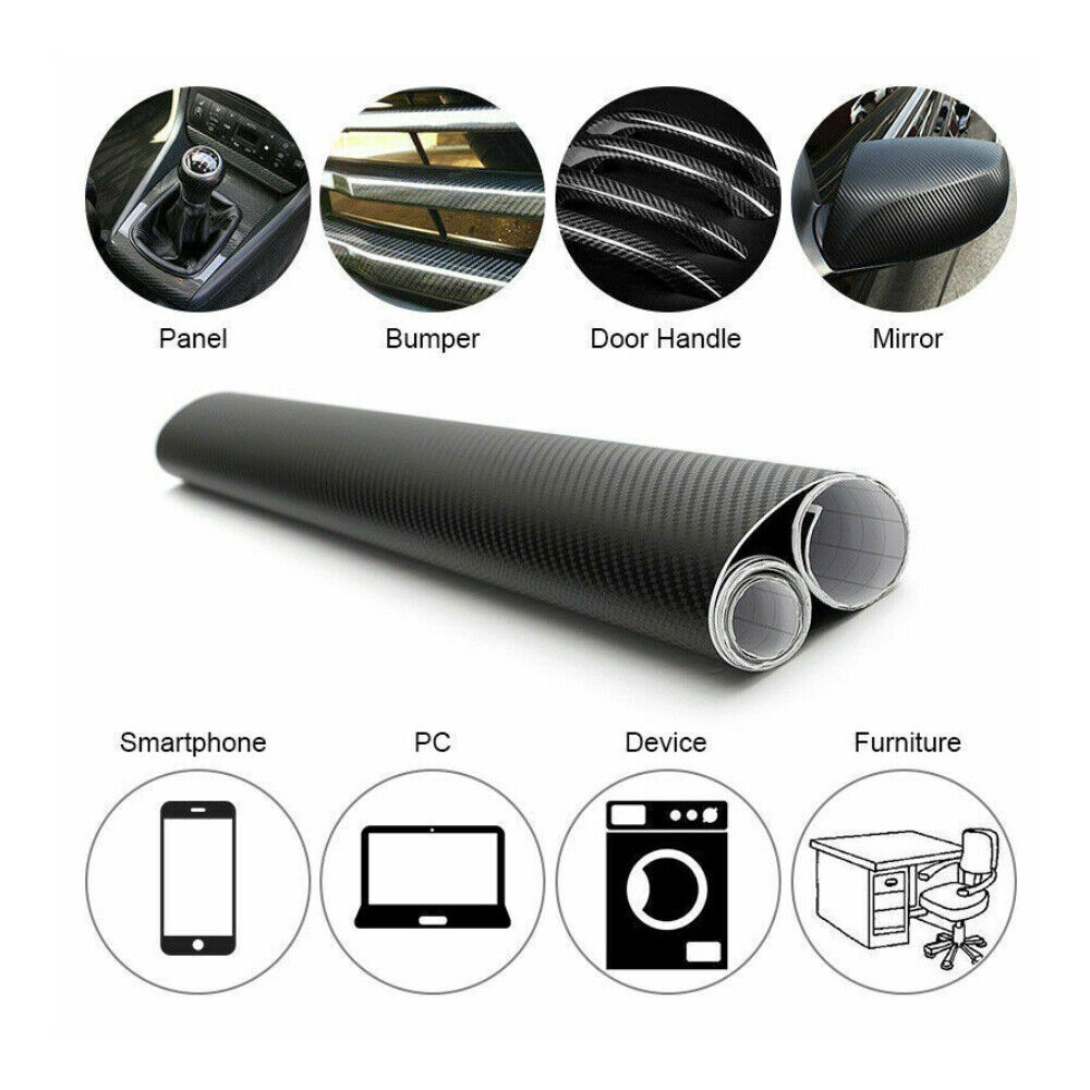 Gloss Black 4D 6D Carbon Fiber Vinyl Car Phone Laptop Wrap Sticker Film