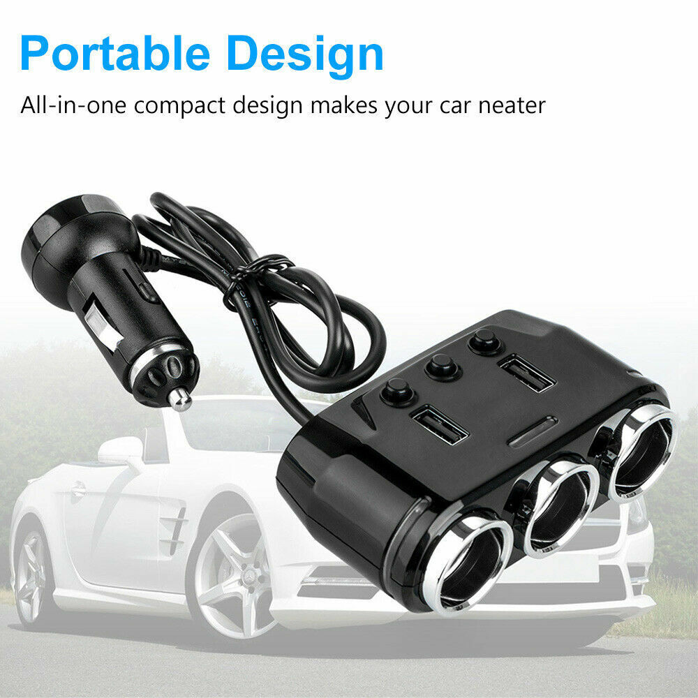 12V 3-USB Port LCD Car Charger Lighter Double Power Adapter Socket Splitter AU