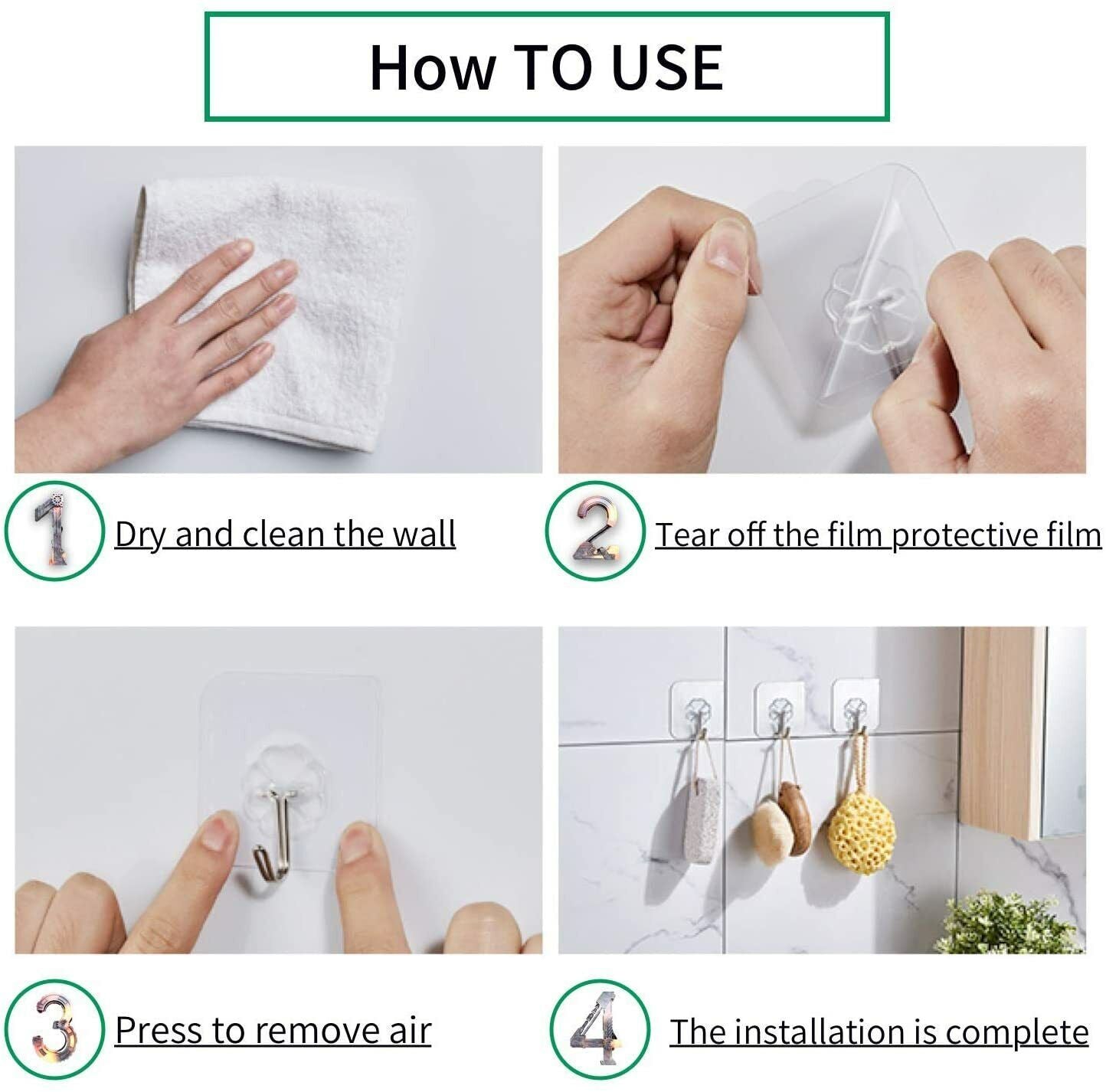 Clear Seamless Removable Adhesive Hook Strong Stick Wall Hook Kitchen Hanger