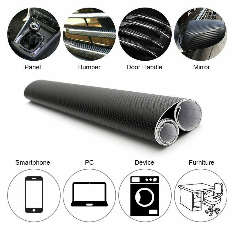 30cm x1.52M 6D Gloss Black Carbon Fibre Fiber Vinyl Car Wrap Air Release Film