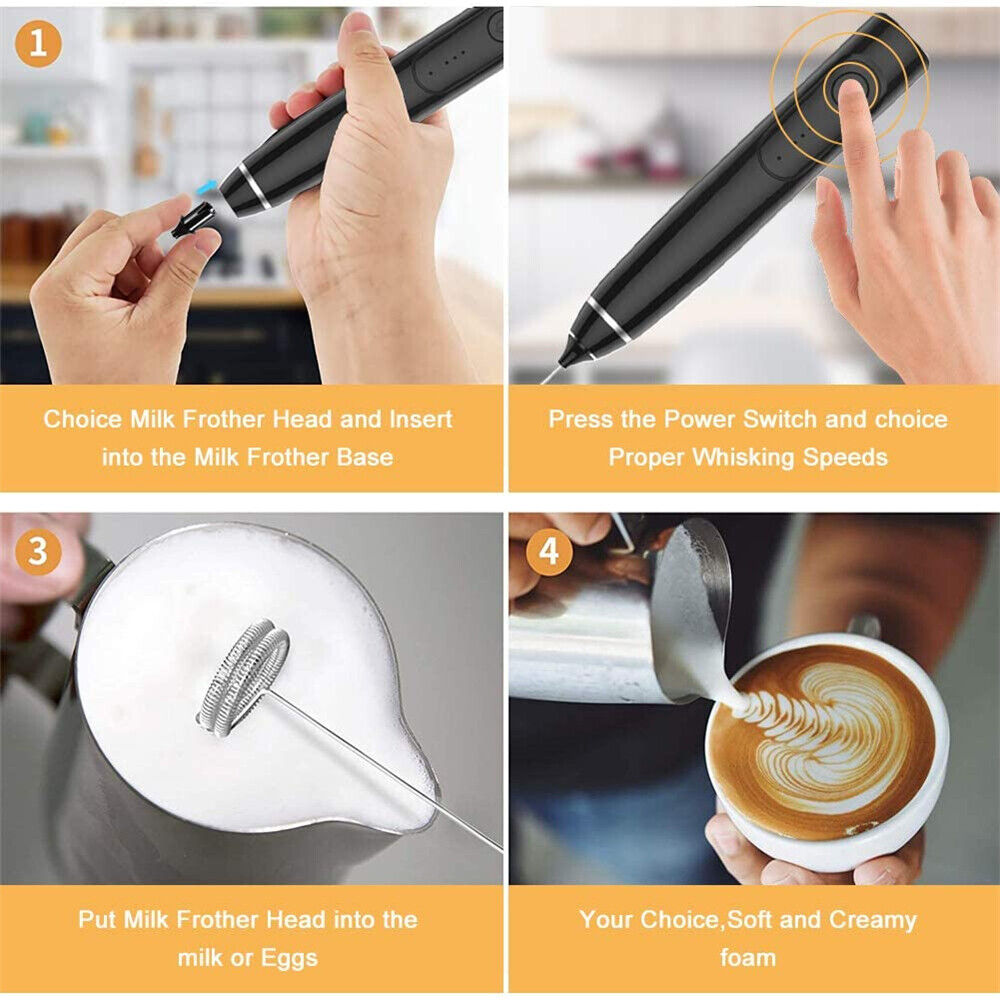 Wireless Milk Frother Rechargeable Mixer Egg Whipped Coffee Foam Matcha Tea USB