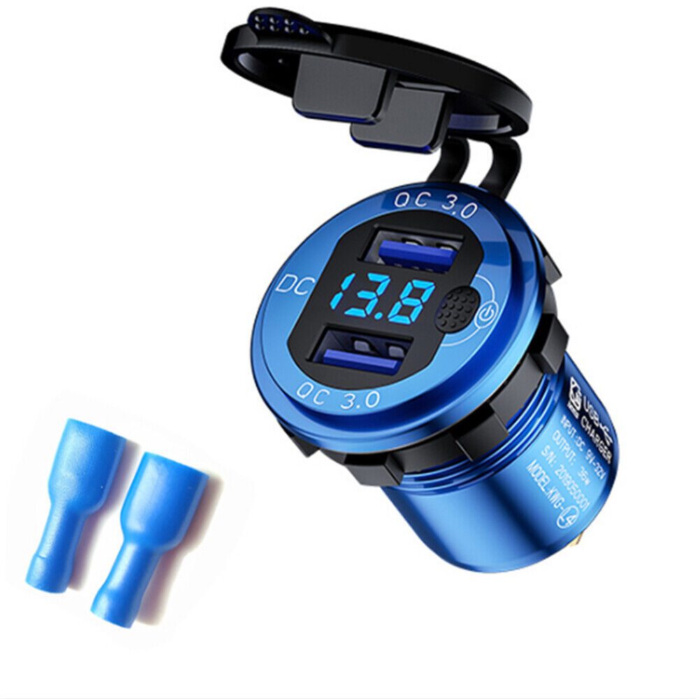 Waterproof Fast Car Phone Charger QC3.0 Dual USB Power Adapter Cigarette Lighter