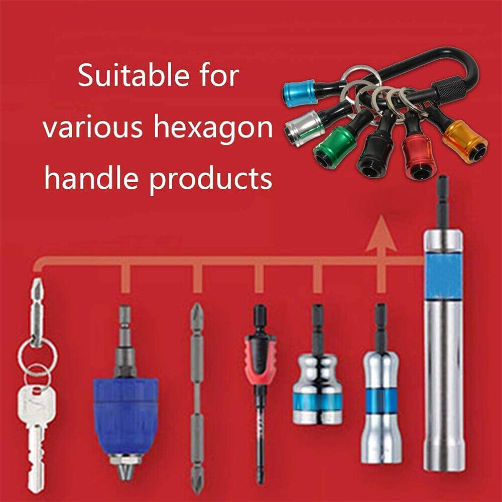 7Pcs Hex Shank Screwdriver Bits Socket Holder Extension Bar Keychain Keyrings AU