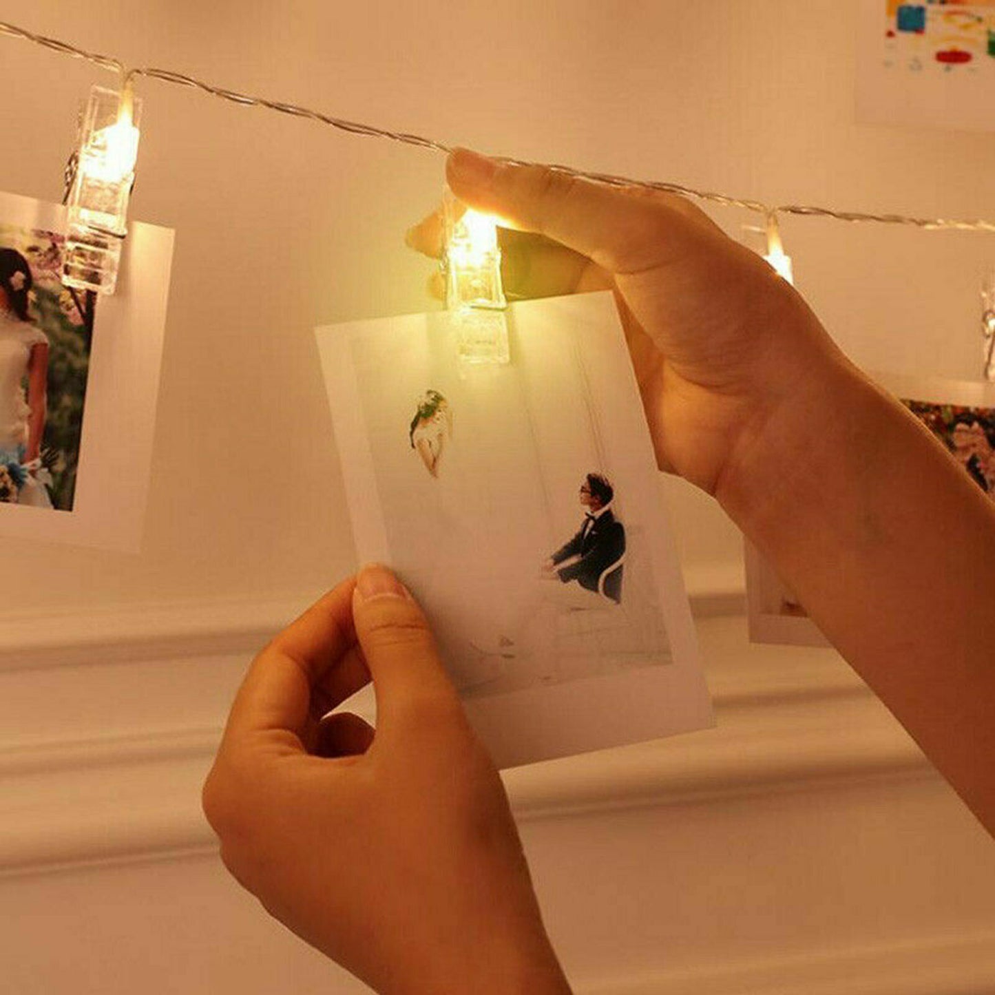 30/50 LED Hanging Picture Photo Peg Clip Fairy String Lights Wedding Party Decor