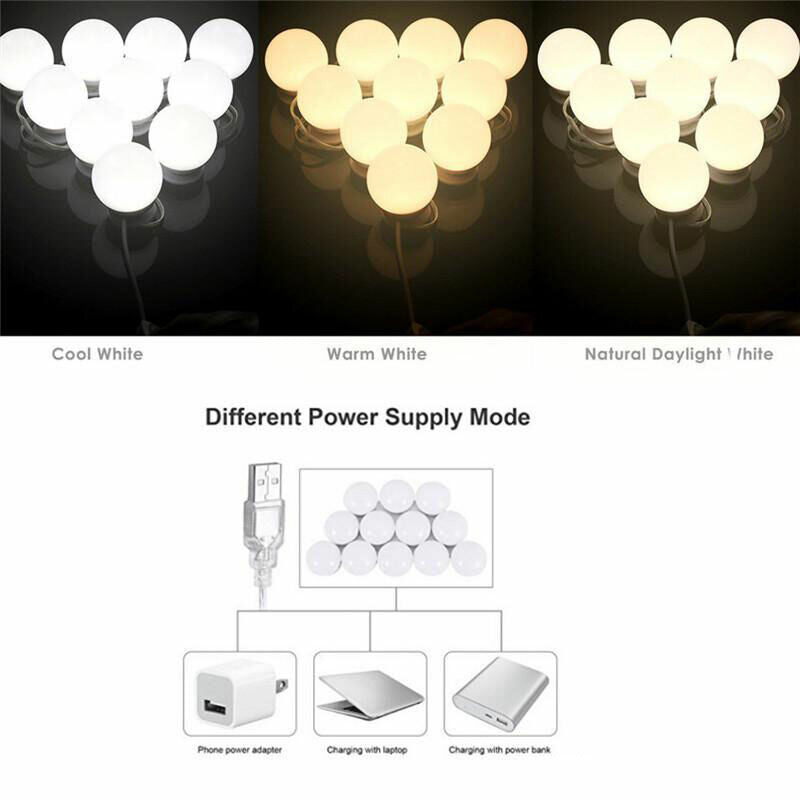 Vanity Light LED Make Up Mirror Lights 10 Bulbs Dimmable Lamp Hollywood Style