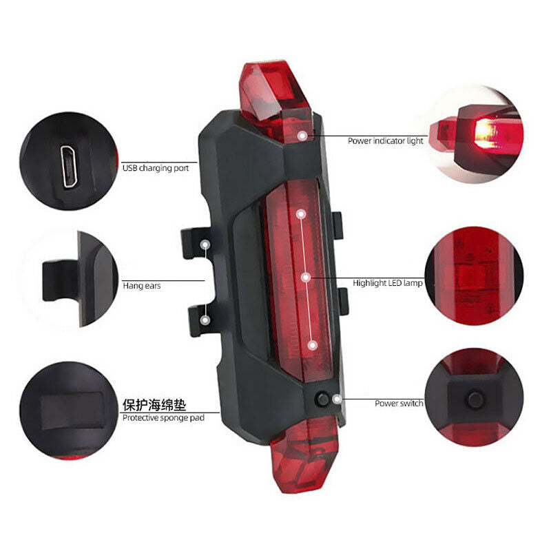 Bike Front Rear Light USB Rechargable Lamp Flashlight Bicycle LED AU