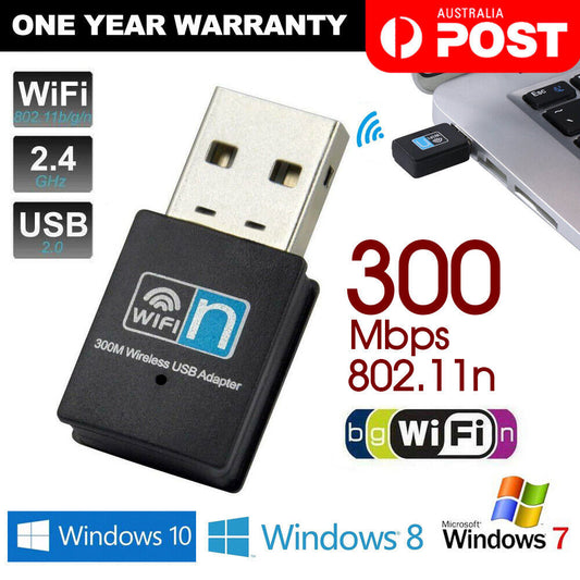 USB Wireless N WiFi Adapter Dongle Network LAN Card 802.11n 300Mbps Windows 10