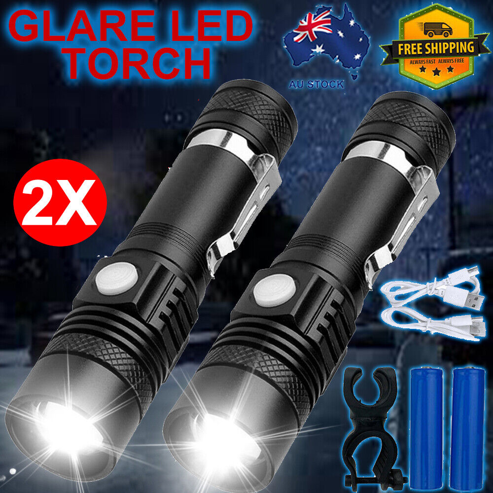 2X 60000lm CREE Q3-WC T6 LED Flashlight Torch Bike Mount USB Rechargeable AU