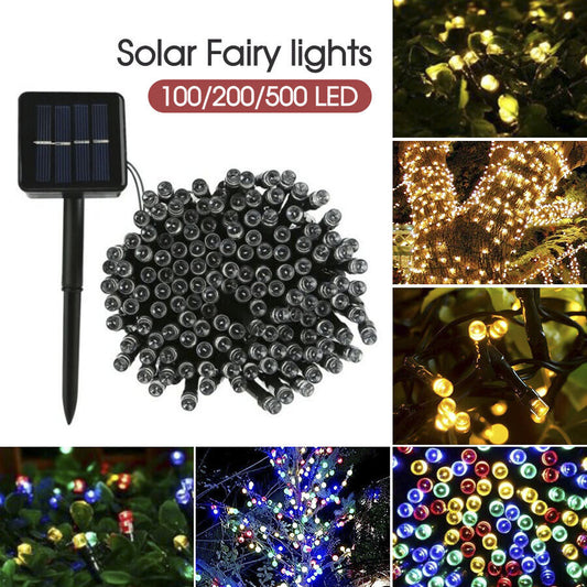 100/200/500 LED Solar Fairy String Lights Outdoor Garden Christmas Party Decor