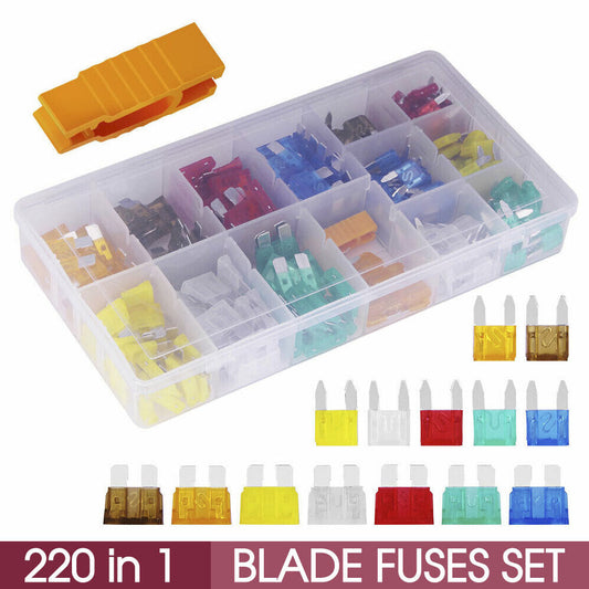 Assorted Mini Fuse Blade Fuses Set Auto Car Truck Assortment Kits ATM APM 220pcs