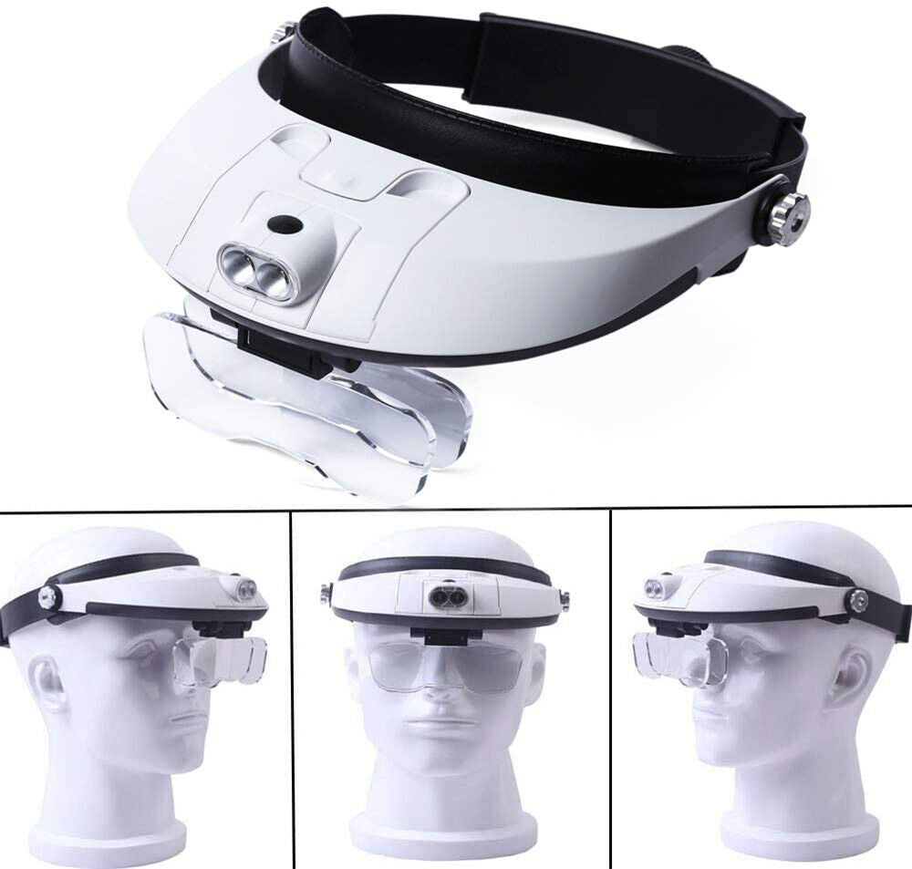 Jewelry Headband Magnifier 2 LED Lamp Head Mounted Magnifying Glass Loupe Light