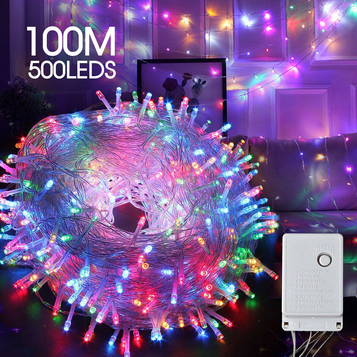 100M 500LED Fairy String Lights Waterproof Christmas Tree Garden Party Outdoor