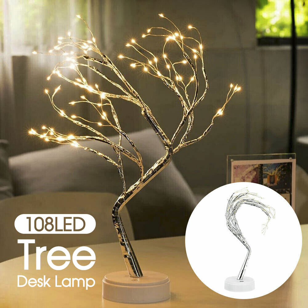 Light Tree Table Desk Lamp LED Night Gold Branch Battery USB Wedding Party Decor