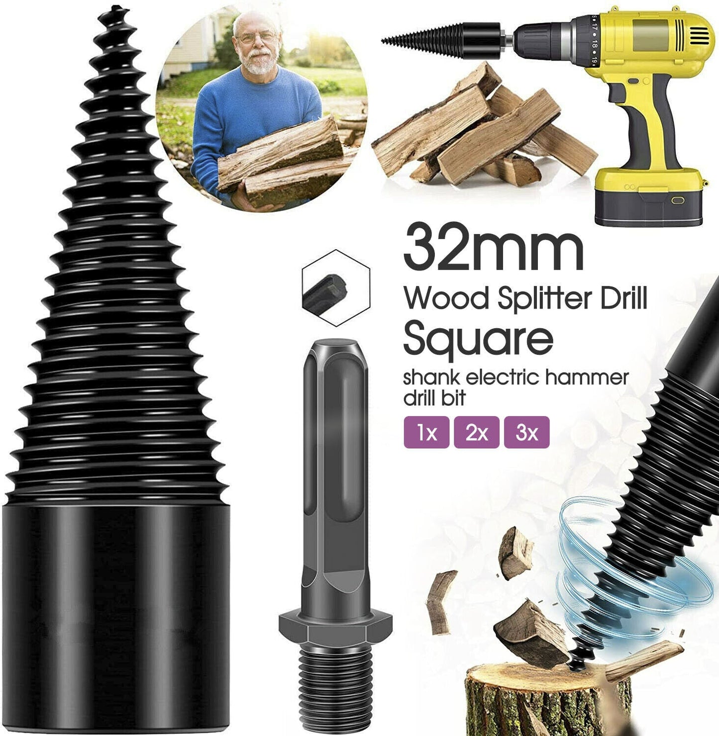 Speed Twist Drill Bit Wood Firewood Log Splitter Screw Splitting Cones Drivers