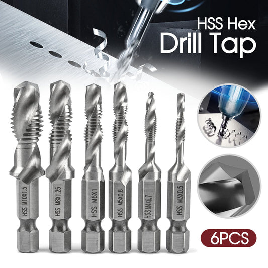 6X HSS Hex Shank Tap Drill Bits Metric Thread Screw Compound Tapping Set Tool AU