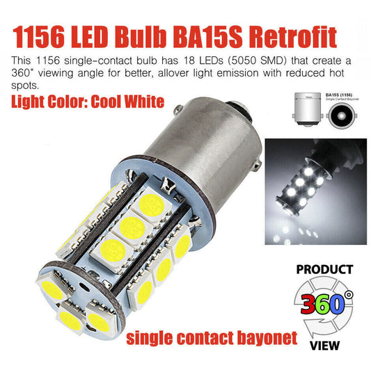 4X 1156 BA15S CAR WHITE GLOBE 18 LED BRAKE REVERSE TURN STOP TAIL LIGHT BULB 12V