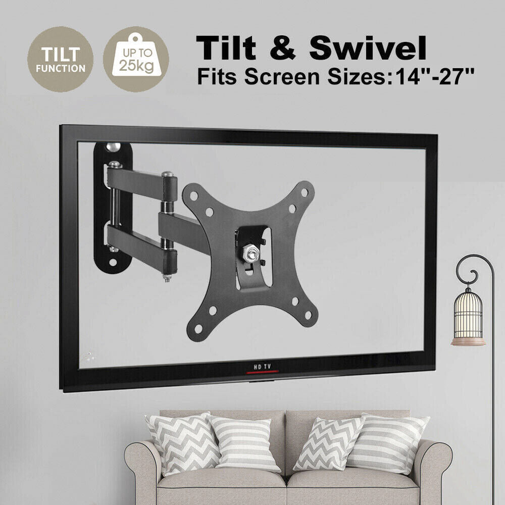 Wall Mount Bracket Tilt Swivel TV LCD LED Monitor 14,21,22,27 VESA 100