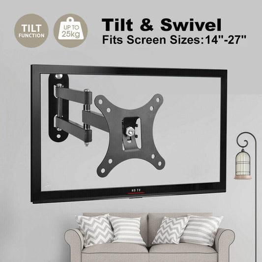 Wall Mount Bracket Tilt Swivel TV LCD LED Monitor 14,21,22,27 VESA 100