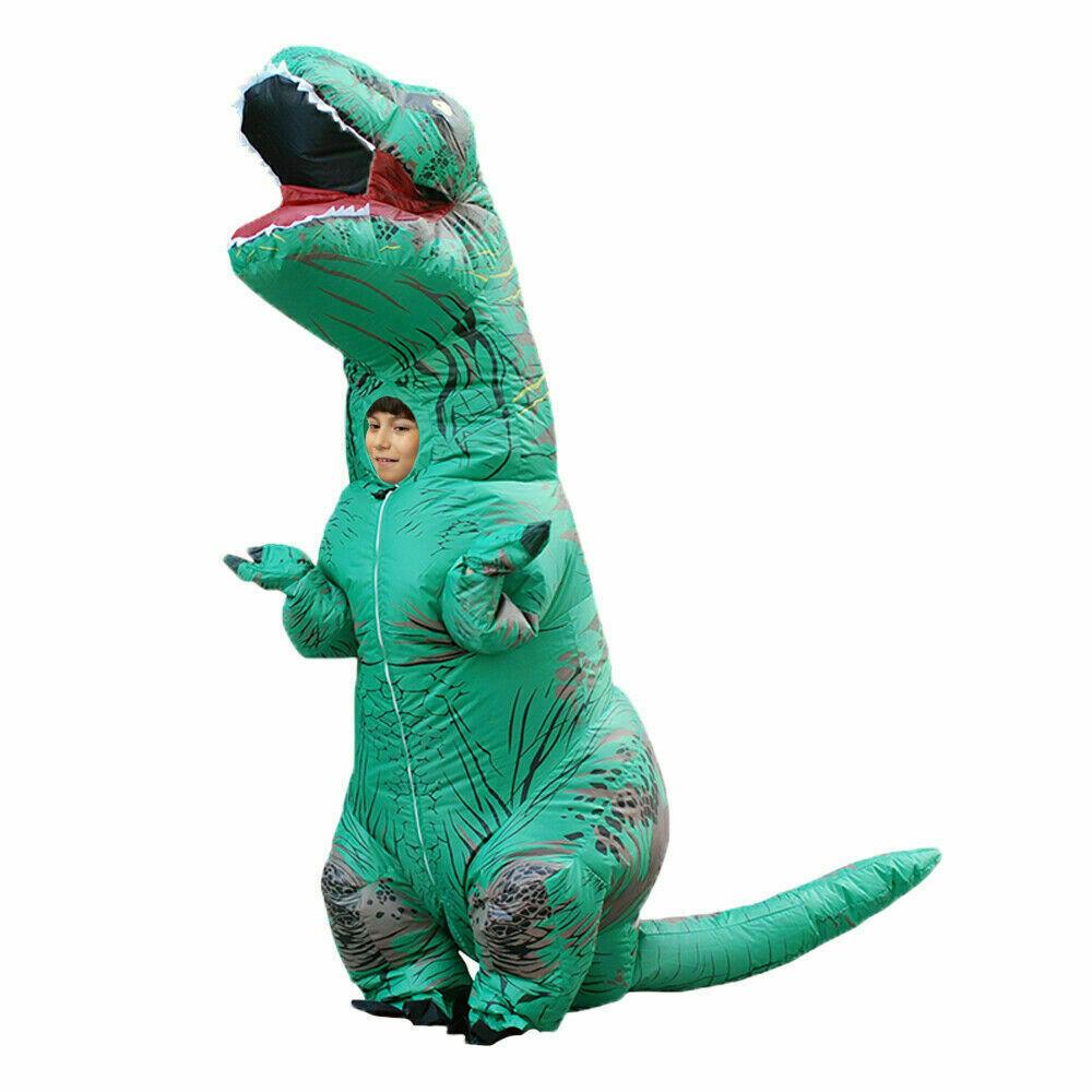Child Inflatable Trex Dinosaur Costume Kids Boys Jurassic Blow Up T-Rex Green