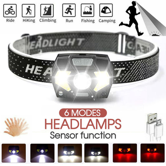 LED Head Torch Headlight COB Camping Headlamp USB Rechargeable Flashlight Lamp