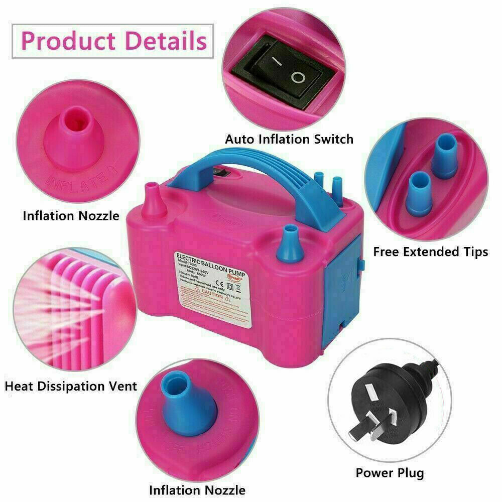 Electric Balloon Pump Inflator 600W Power 2 Nozzles Portable