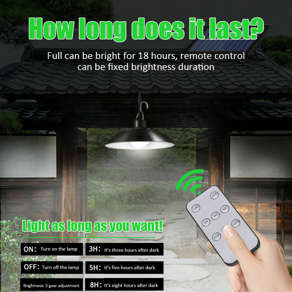 Solar Power Outdoor Garden Hanging LED Lamp Yard Pendant Light W/ Remote Control