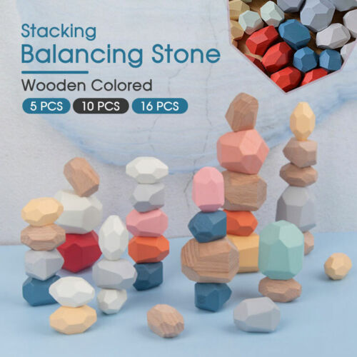 New Toy Creative Wooden Colored Stacking Balancing Stone Building Blocks AU