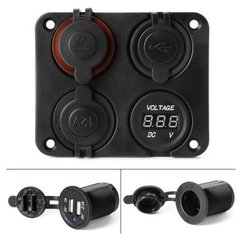 1x12V-24V Car Dual Lighter Plug Socket+Dual USB Port Charger+Voltmeter