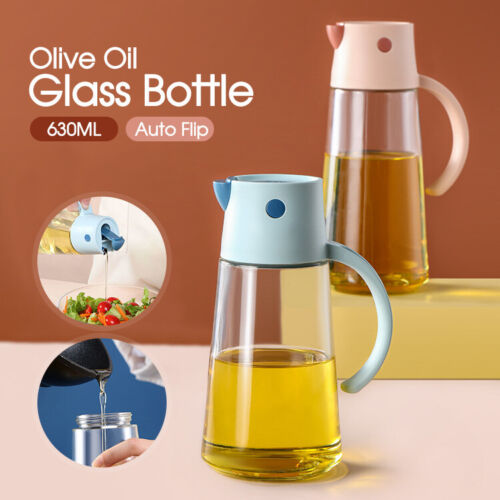 630ML Auto Flip Olive Oil Glass Bottle Dispenser Leakproof Gadget Cooking Tool