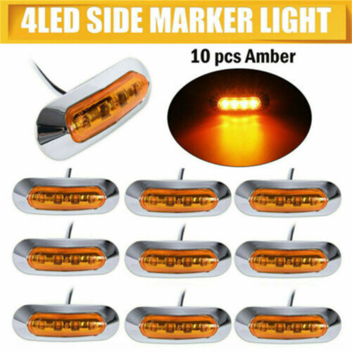 10PCS Amber SMD 4 LED Truck Side Marker Light Clearance Lamp Trailer 12/24v