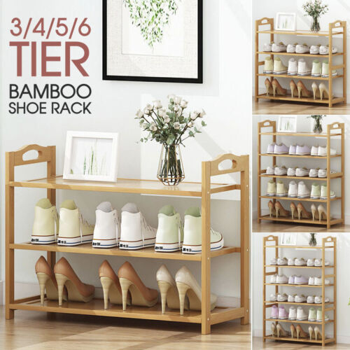 3 4 5 6 Tier Layer Shoe Rack Bamboo Wooden Shelf Stand Storage Organizer